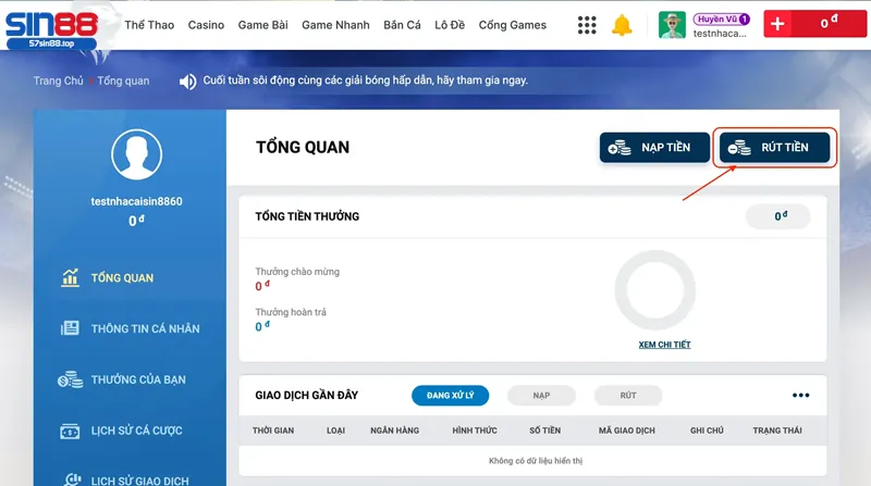 Hướng dẫn nhanh rút tiền SIN88