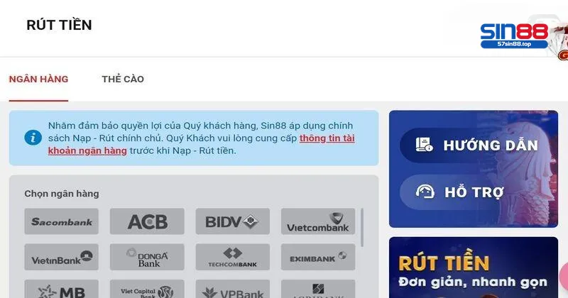 Hướng dẫn rút tiền về ngân hàng
